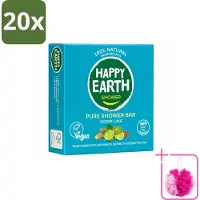 Happy Earth 20 x – Shower Bar – 100% Natuurlijk Cedar Lime – 90 g - Bulkverpakking - Douchebar - Douchemop - Natuurlijke douche