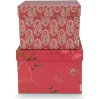 Pip studio set van 2 vierkante dozen blooming tales red