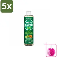 Happy Earth 5 x – Douchegel – 100% Natuurlijk Bergamot Cedarwood – 300 ml - Bulkverpakking - Douchegel bergamot cederhout - Douchemop - Natuurlijke douchegel