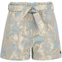Like Flo regular fit gebloemde jacquard short met ceintuur - lichtblauw Korte broek Meisjes Polyester - maat 134/140