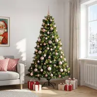 vidaXL Kunstkerstboom met kerstbal 210 cm 300 LED's Warmwit
