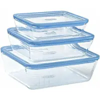 Pyrex Zero kunststof voorraadpotten, rechthoekig, borosilicaatglas, glazen deksel, ovenvast (1 x 0,8 l + 1 x 1,5 l + 1 x 2,6 l)