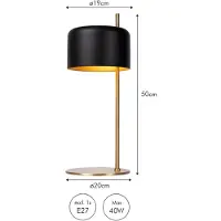 Atmooz Pablo tafellamp – Ø 20 x H 50 cm – E27 – Metaal – Zwart & antiek messing + goudkleurige coating aan de binnenkant – Nachtlamp – Slaapkamer