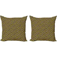 Abakuhaus Decoratieve kussenhoes met paardenbloemmotief, 2 stuks, moderne accenten, dubbelzijdige digitale print, 40x40 cm, limoengroen, okerkleurig mosterd