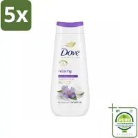 Dove 5 x Douchecrème - Relaxing - Kokos & Jasmijn - 225 ml - Grootverpakking - Vaatwasstrips - Douchegel - Ontspannen Douche - Huid Verzorging - Hydratatie - Jasmijn Geur