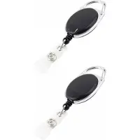 CHPN Rollerclip - Uitrekbare sleutelhangers - 2 stuks - Koord~Sleutelhanger - Keychain - Keycord - Pashouder - Met pasjes lusje - Zwart -