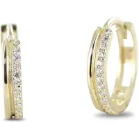 New Bling 9NBSAM-G220048 Gouden Oorringen - Dames - Zirkonia Steentjes - 12,2 x 2,4 mm - Scharnier - 14 Karaat - Goud