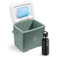 Brisby Koelbox - Frigobox - 13L- Groen - Tot maximaal 40 uur isolatie - Incl. 2 dikke koelelementen van 450ml - Met koelelementen vergrendeld in deksel en 500ml Zwarte Dubbelwandige Thermosfles