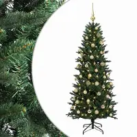 vidaXL - Kunstkerstboom - met - kerstbal - 120 - cm - 150 - LED's - Warmwit - PVC - en - PE