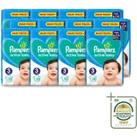 Pampers 12 x – Luiers – Active Baby Maat 3 – 70 Luiers - Wasstrips - Baby-luiers - Droge Billetjes - Huidbescherming - Luchtdoorlatende Luiers - Absorberende Luiers