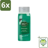 BRUT - Douchemiddel - All in One Haar en Body - Original - Verzorgend & Verfrissend - 500ml - Voordeelverpakking - 6 stuks - Douchegel haar en lichaam - All in one douchegel