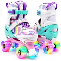 Suotu Rolschaatsen - Verstelbare - Lichtgevende wielen - Maat 25-28 - Regenboog - XS
