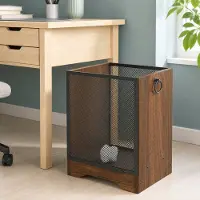 Trankielo - Retro prullenbak met metalen mand – compact design voor kantoor en woonkamer – 17 liter, donker walnoot en zwart