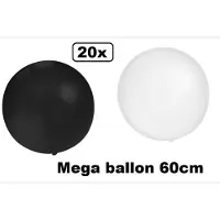 Partyxplosion 20x Mega Ballon 60 cm zwart-wit - Ballon carnaval festival feest party verjaardag landen helium lucht thema