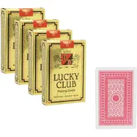 Henbrandt Lucky club speelkaarten rood - 4x - 9 x 6 cm - klassiek design - karton - ideaal voor feestjes - makkelijk mee te nemen