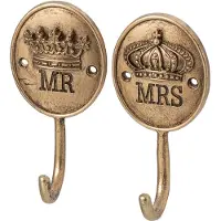 J-Line Kapstok Mr & Mrs - tin - goud - assortiment van 2