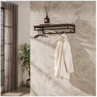 Meubelplaats Kapstok Custom roede en hoedenplank 5 haken - Massief acacia bruin - 85x35x18 cm