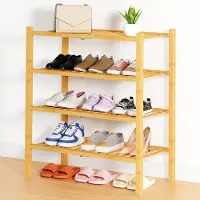 Smiry Schoenenrek (4 niveaus) - Bamboe Schoenenrek - Houten Schoenenkast -Schoenenrek hout - 68x28x66cm - Houtkleur