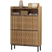 UEV Smalle Schoenenkast met 2 Deuren, Ruimtebesparende Schoennenkast met Schoenenopbergvak, 80x24x117cm，Ivoorwit