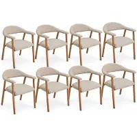 DS4U - Quinn basic eetkamerstoel - Set van 8 - Naturel - Stof - Met armleuning