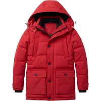 Local Fanatic Parka Jas - Heren Lange Winterjas met Capuchon - Gewatteerde Jassen voor Winter - GS18667- Rood