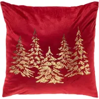 Textino PINEGROVE - kussenhoes 45x45 cm - fluweel - dennenbomen - Scooter - rood, goud