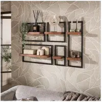 Meubelplaats Wandschap Carve set/5 - Massief acacia bruin