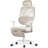 UEV 90°-135° Reclining Mesh Chair with Lumbar Support and Backrest, Ergonomic Office Chair with Headrest and Footrest, Desk Chairs with Comfort and Function, 63.5 x 70 x 118-128 cm, Beige