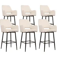 DS4U - Lenon barkruk 65 cm - Set van 6 - Ivoor - Boucle - Met armleuning
