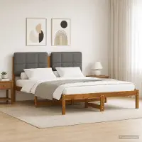 vidaXL - Bedframe - met - gestoffeerd - hoofdbord - Naturel - en - lichtgrijs