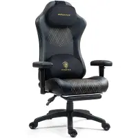 Dowinx Ergonomische Bureaustoel / Gamingstoel – Ergonomische bureaustoel met massage- en warmtefunctie – Ademende pocket spring zitting – Verstelbaar met voetsteun – Voor gamen en werken – Zwart goud