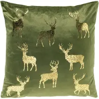 Textino kerstkussen NORDIC-REINDEER - sierkussen 45x45 cm - fluweel - rendieren - groen, goud - inclusief binnenkussen