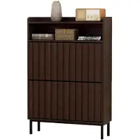 UEV Smalle Schoenenkast met 2 Deuren, Ruimtebesparende Schoennenkast met Schoenenopbergvak, 80x24x117cm, Walnootkleur
