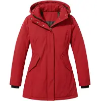Gentile Bellini Damesjas - Jas Lang - Winterjas Dames Volwassen - Getailleerde (Slim Fit) en Gewatteerde Jas Dames met Capuchon - Parka Jas -GS10681- Rood