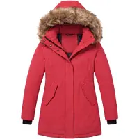 Gentile Bellini Lange Winterjas Dames - Winterjas Dames Volwassen - Getailleerde (Slim Fit) en Gewatteerde Jas Dames met Capuchon - Parka Jas -GS10681FX- Rood