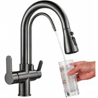 Fd 3-Weg Keukenkraan met Uittrekbare Spuit & Waterfilter Aansluiting - Grijs