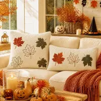 Snq Herfst en Halloween Kussenhoezen - Set van 2 - 45x45 cm en 30x50 cm - Zonder Binnenkussen - Zachte Pluche - Boerderijstijl - Kleurrijk - Voor Bank, Sofa en Bed