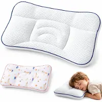 VHV -Kinderkussen - Ademend Slaapkussen - 50x30x4 cm - Met kussensloop - Dubbelzijdig - Hoofdkussen kind - Voor peuterbed en reizen - Kussensloop met eenhoornmotief - Wit