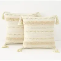 FEBE Set van 2 Boho Sierkussenhoezen 45x45 cm Beige Katoen met Rits