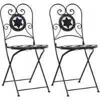 VMP 2x Bistro Tuinstoelen Keramiek Zwart/Wit - Opvouwbaar