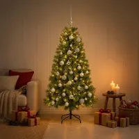 vidaXL - Kunstkerstboom - met - kerstbal - 150 - cm - 150 - LED's - Warmwit