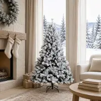 vidaXL - Kunstmatige - Hinged - Kerstboom - 120 - cm - PVC - en - Metalen - Groen - en - Wit
