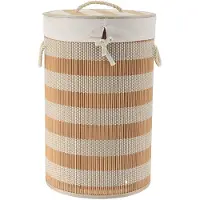 Tendance Wasmand Rustic met deksel bamboe - naturel - rond - katoen/bamboe - 67 liter - 35 x 35 x 55 cm