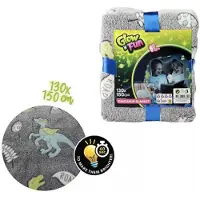 Glow N Fun Dino Deken - Dinosaurus - Jongens - Glow In The Dark - Cadeau - Plaid - Deken - 130x150 - Blancket - Voor In Bed - Kleedje dino - Kleedje voor Jongens En Meisjes