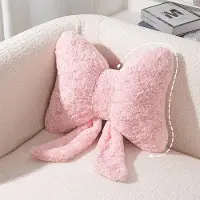 Snq Zacht Pluchen Sierkussen met Strik - 36x31 cm - Roze - Lendenkussen voor Bank - Bed en Woonkamer - Modern en Creatief
