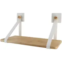 Tendance Étagère en bambou avec lanières en simili cuir à coller ou à fixer blanc