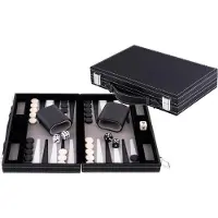 Longfield Backgammon 11 inch - Grijs, Zwart & Wit Gestikt Bord - Kunstlederen Koffer met Handvat - Engelhart