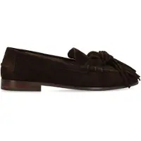 Manfield Donkerbruine suède loafers met franjes | Maat 39