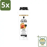 GLISS 5 x - Shampoo - Total Repair - Voor Intensief Haarherstel - 250 ml - Wasstrips - Haarherstel Shampoo - Beschadigd Haar - Keratine Shampoo - Haarbreuk Verminderen - Glanzend Haar