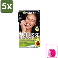 Garnier 5 x - Nutrisse Ultra Crème 1 - Haarkleuring - Zwart - Intens Voedend - Permanente Kleur - Bulkverpakking - Haarverf - Douchemop - Voedende haarkleuring